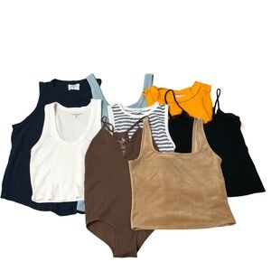 Mixed Brand Tank Top Lot Women Medium Ribbed Bodysuit Camisole 8pc